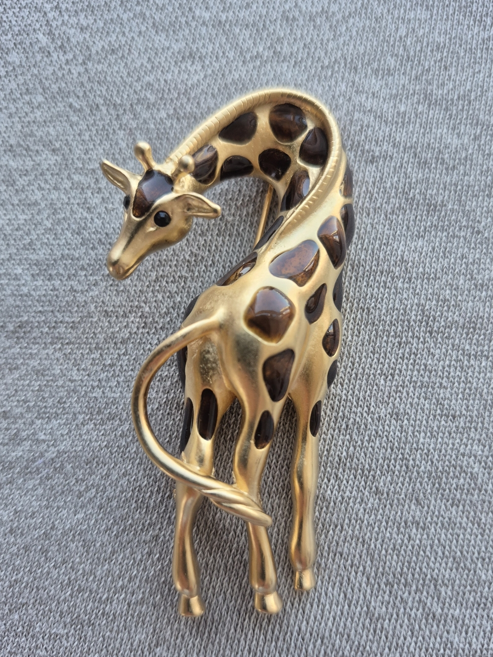 Gold-Tone Brown Enamel Giraffe Brooch